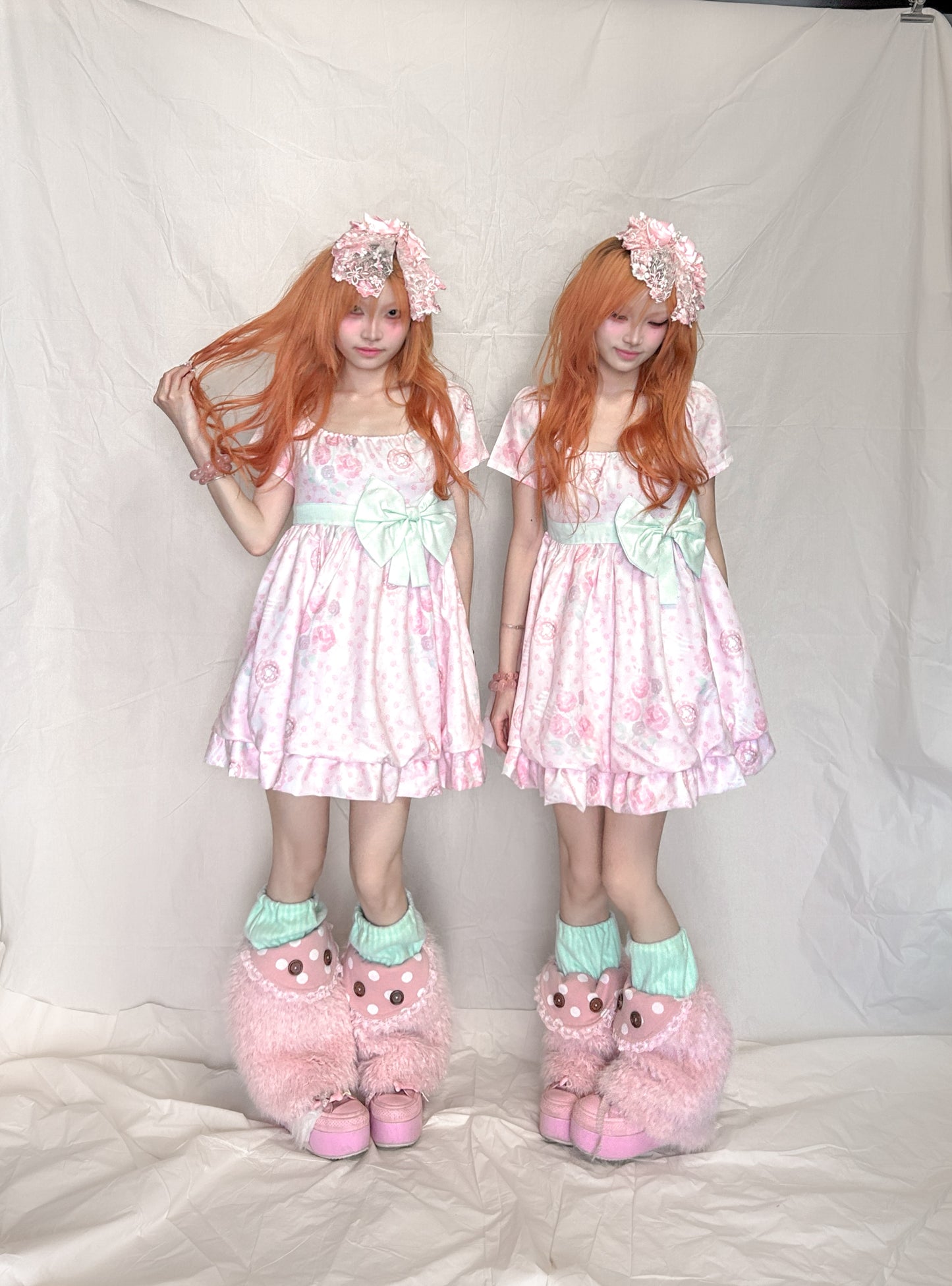 YJM with biubiu - Mint Floral Vintage Chiffon Dress dress YJM with biubiu