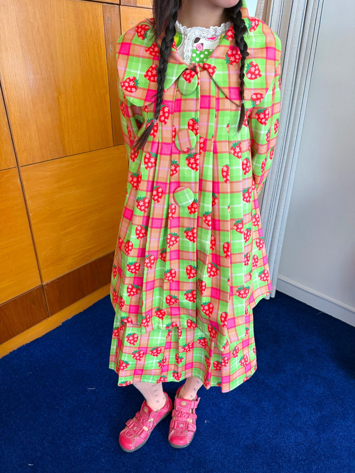 FRUITS - Kawaii Strawberry Plaid Pleated Coat jacket Fruits