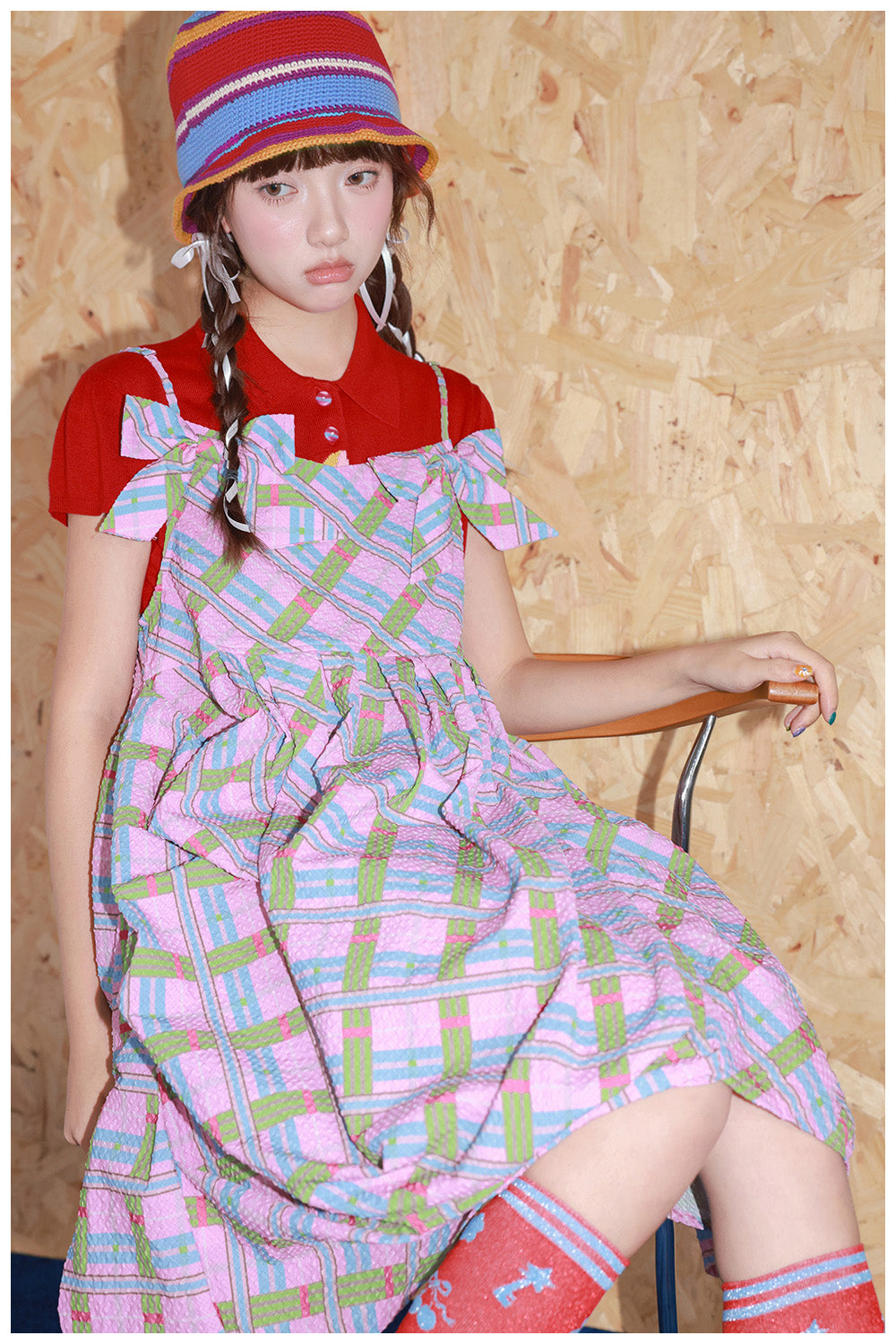 Tntntutu - Kawaii Pink Plaid Bow Strap Dress dress tntntutu