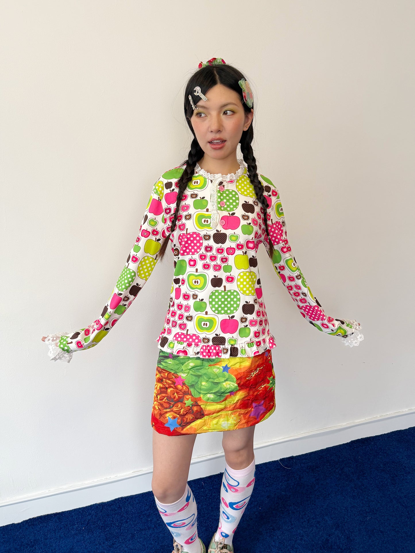 FRUITS - Kawaii Apple Polka Dot Lace Top shirt Fruits