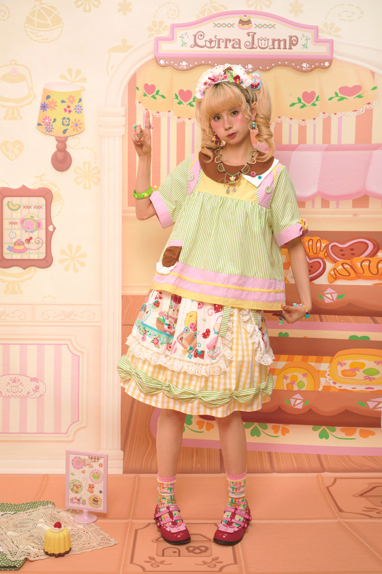 Lutra Jump - Decora Kei Asymmetrical Doll Collar Stripe Shirt blouse Lutra Jump