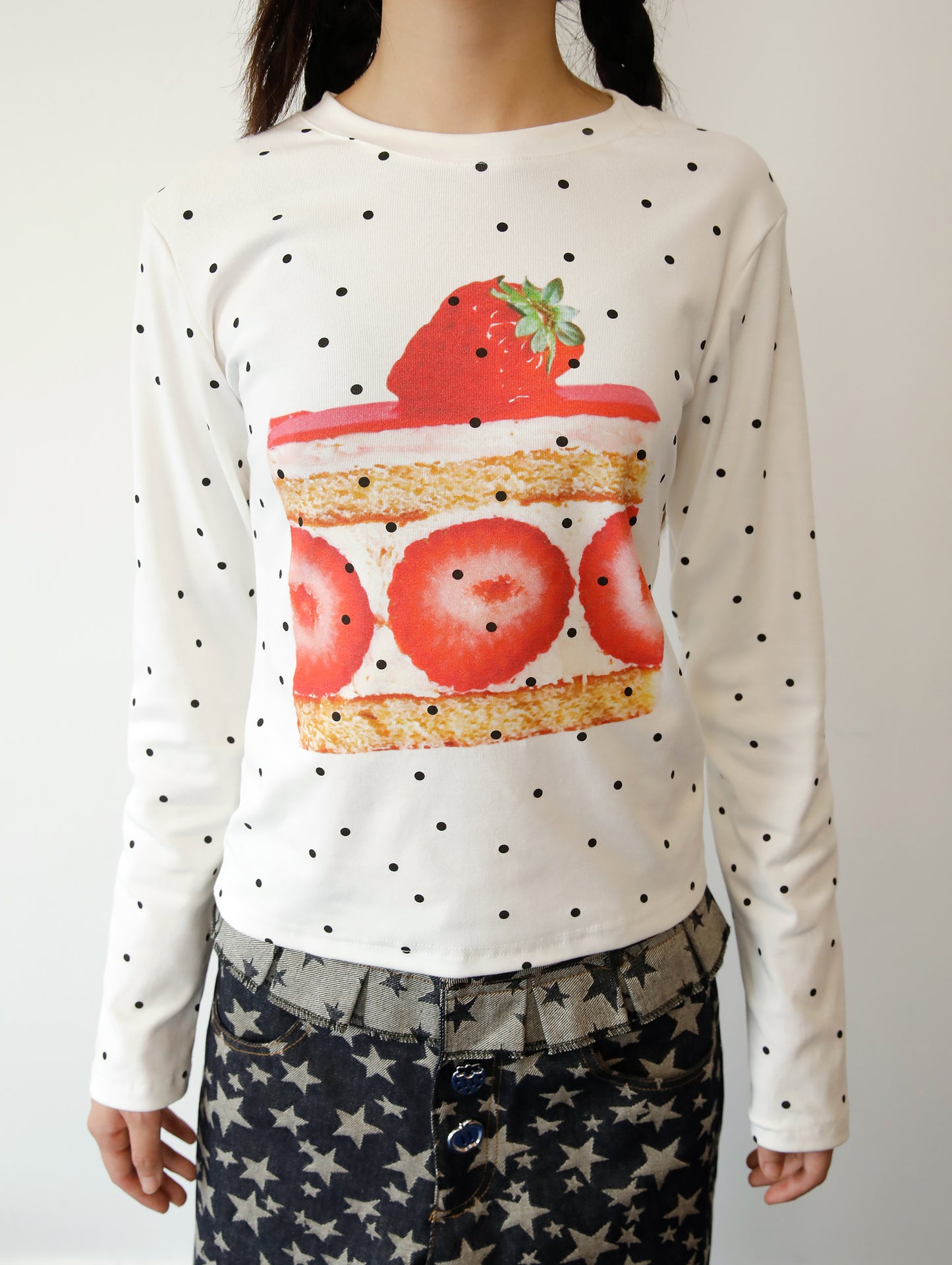 FRUITS - Kawaii Strawberry Cake Polka Dot Long Sleeve Top shirt Fruits