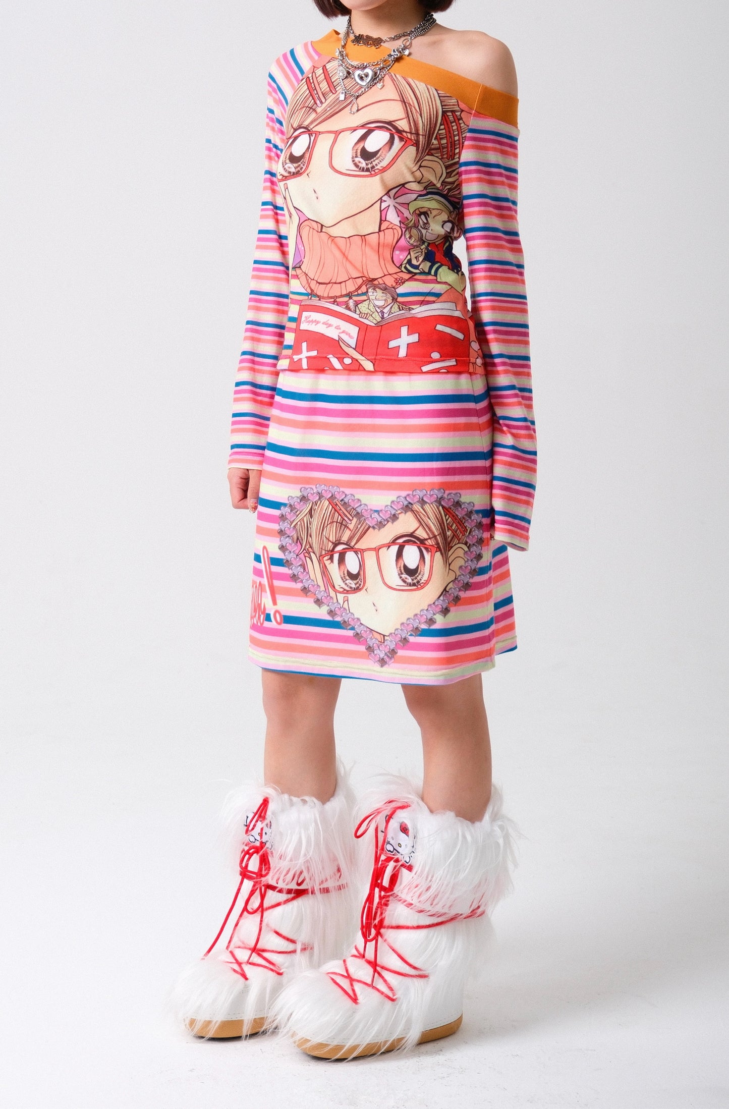 OurHappy Anime Girl Set | Print Top & Layered Skirt Set | Retro Light Academia Style set Our Happy