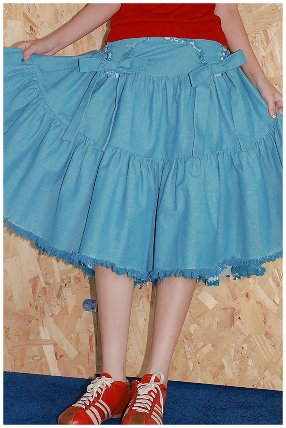 Tntntutu - Kawaii Blue Denim Bow Tassel Layered Skirt skirt tntntutu