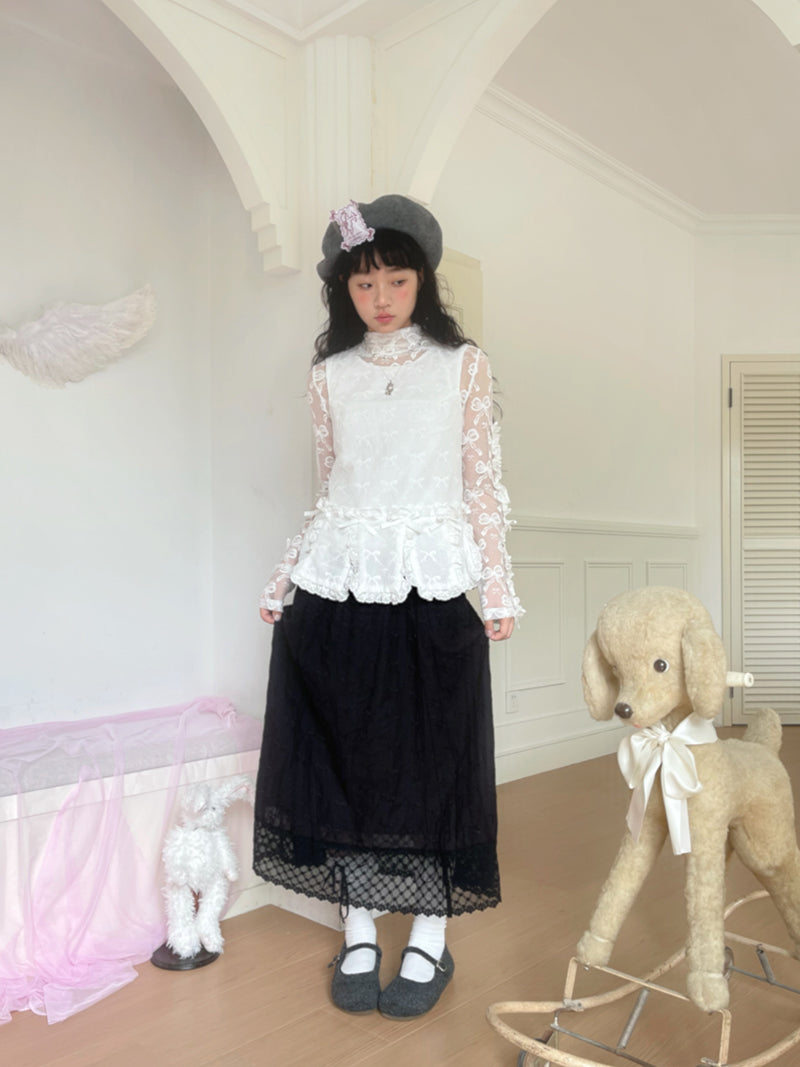 Daytoday Everyday Institute Harajuku Top Bow Embroidery Base Shirt Long Sleeve shirt daytoday everyday institute