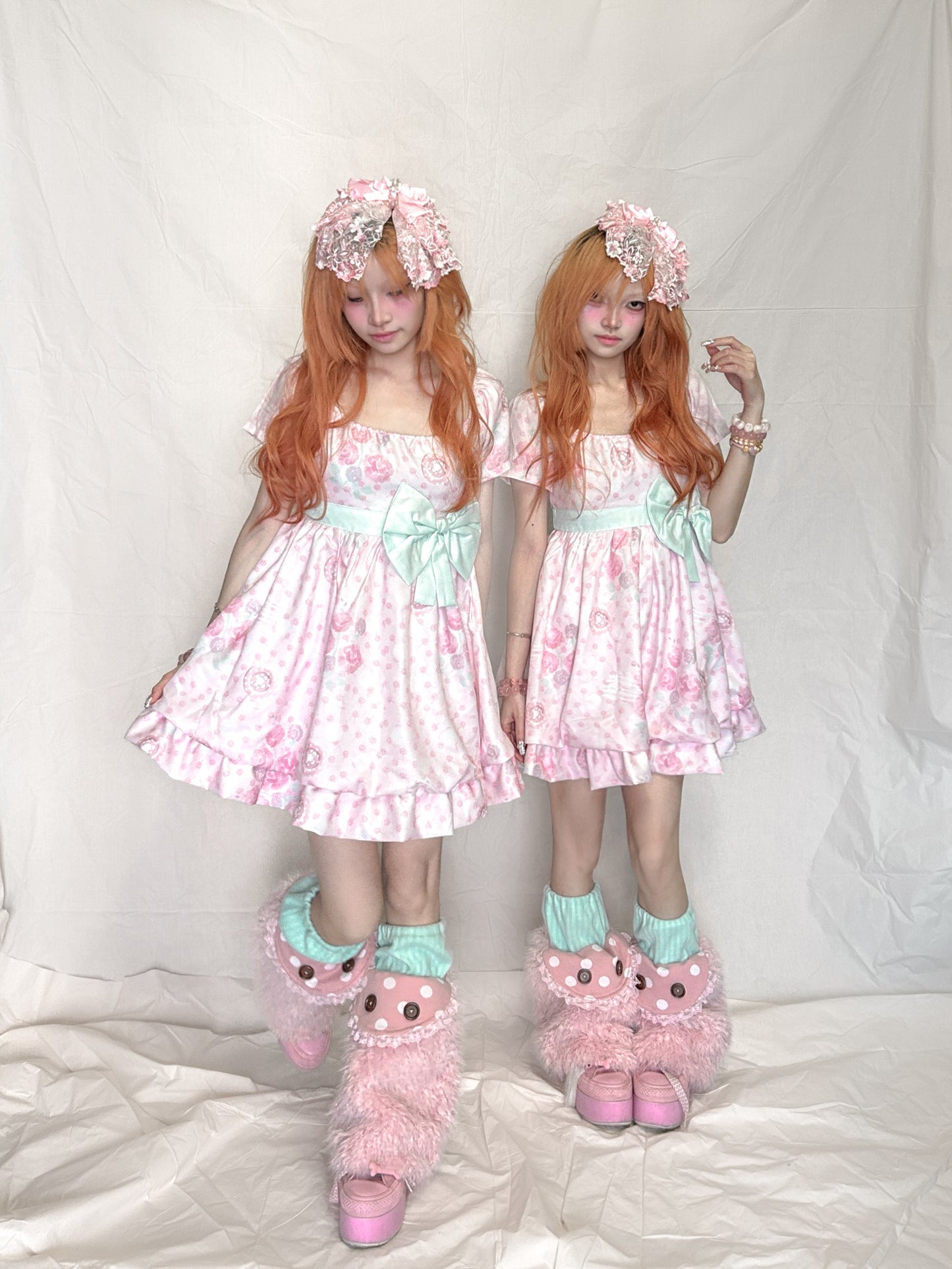 YJM with biubiu - Mint Floral Vintage Chiffon Dress dress YJM with biubiu