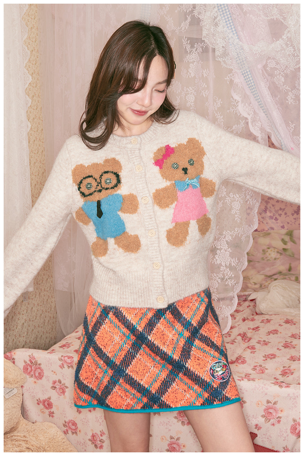 tntntutu - Beige & Charcoal Teddy Plush Knit Cardigan cardigan tntntutu