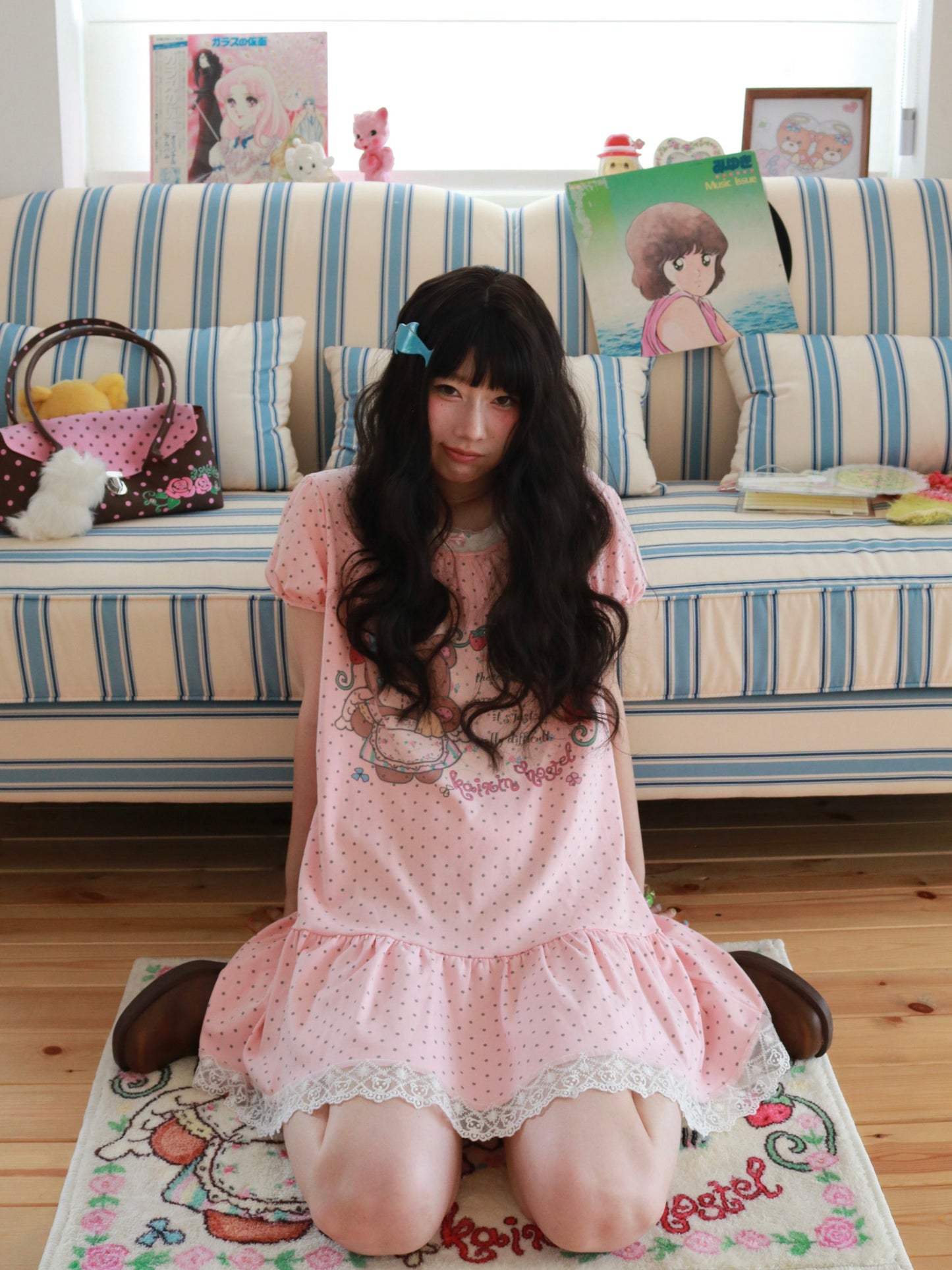 KaiXin Hostel - Bear Strawberry Lace T-Shirt Dress dress KaiXin hostel