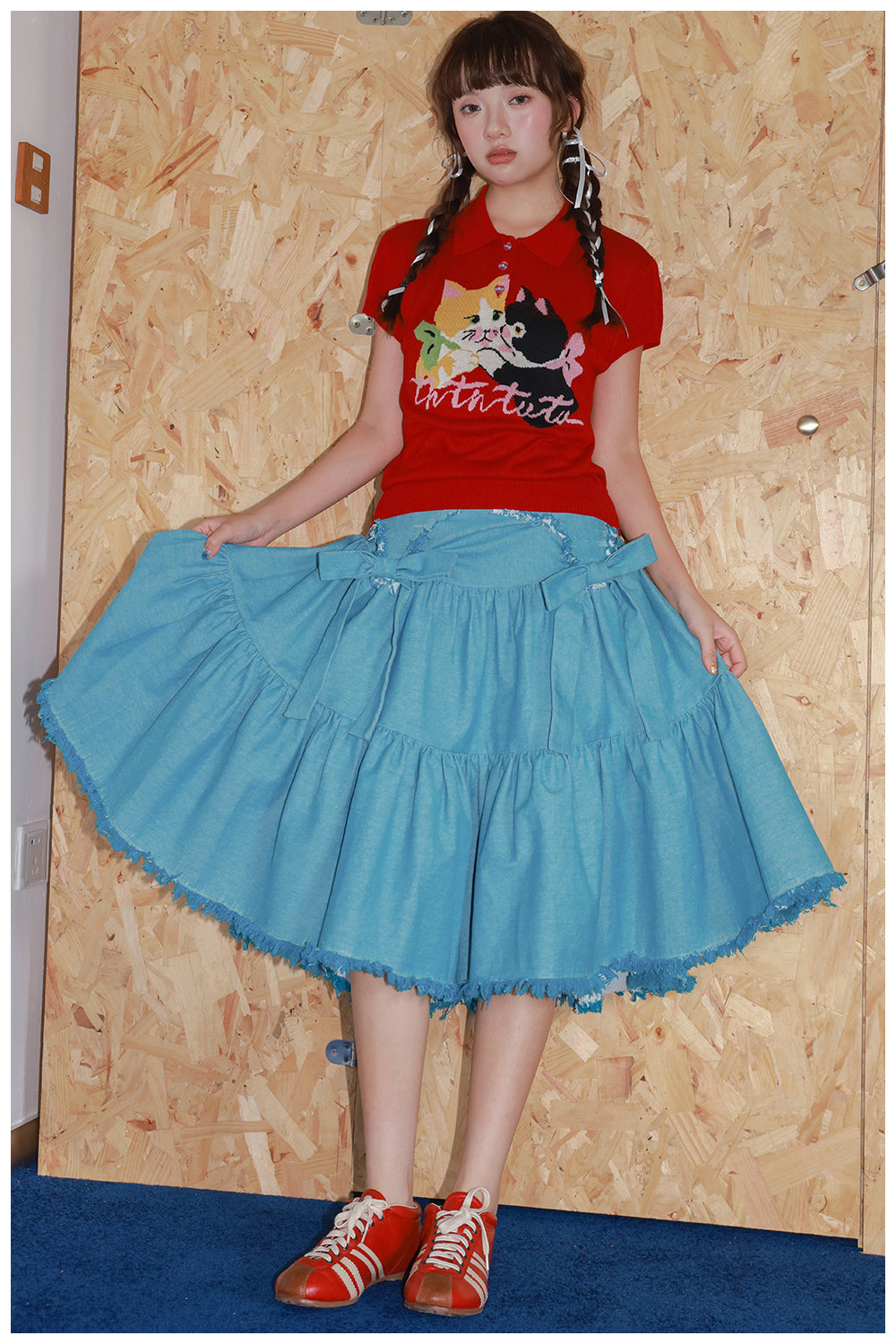 Tntntutu - Kawaii Blue Denim Bow Tassel Layered Skirt skirt tntntutu