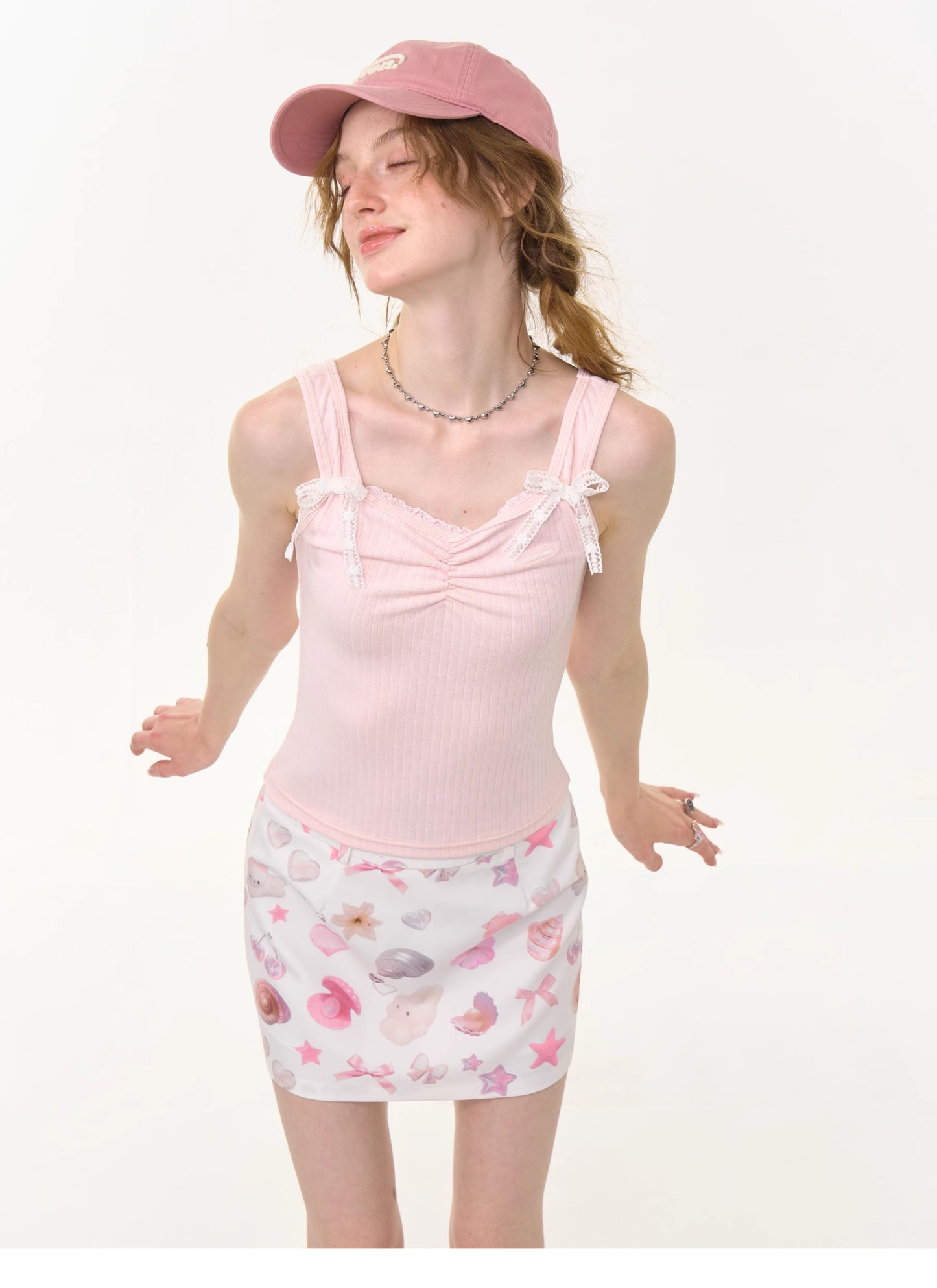 ziziFei - Girly Bow Lace Strappy Tank Top tank top ziziFei