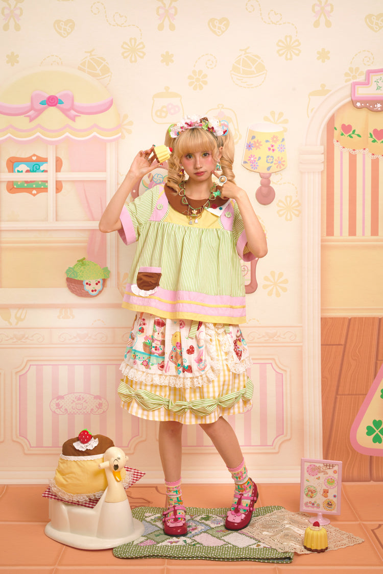 Lutra Jump - Decora Kei Asymmetrical Doll Collar Stripe Shirt blouse Lutra Jump