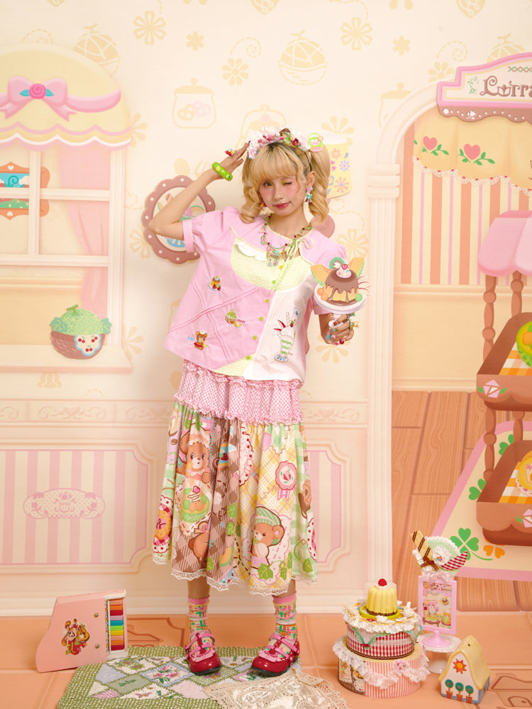 Lutra Jump - Decora Kei Pink Asymmetric Collar Embroidered Shirt shirt Lutra Jump