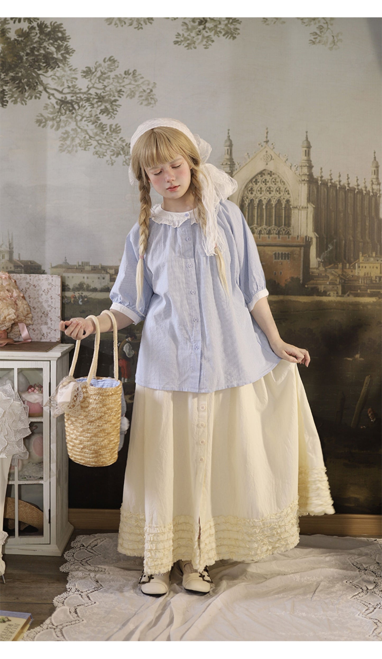 Labeau - Cottagecore Blouse Puff Sleeve Striped Design shirt Labeau