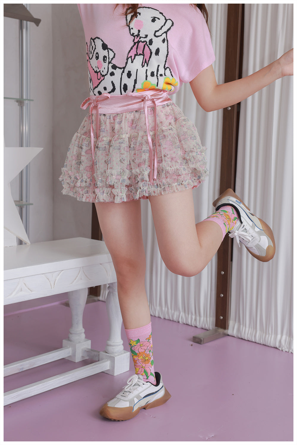 tntntutu Sweet Dog Print Puffy Tulle Skirt Shorts - Bow Waistband Decora Y2K Shorts skirt tntntutu