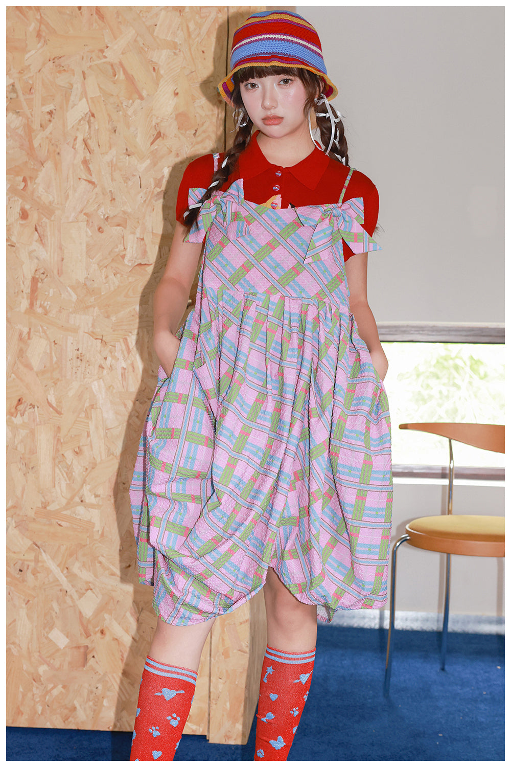 Tntntutu - Kawaii Pink Plaid Bow Strap Dress dress tntntutu