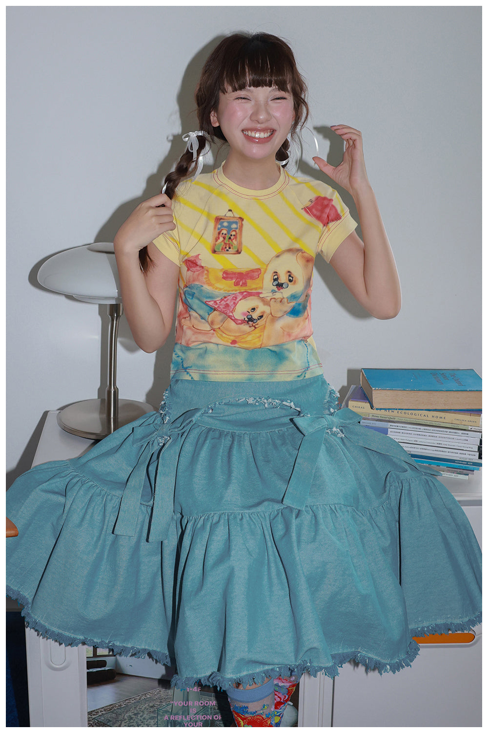 Tntntutu - Kawaii Blue Denim Bow Tassel Layered Skirt skirt tntntutu