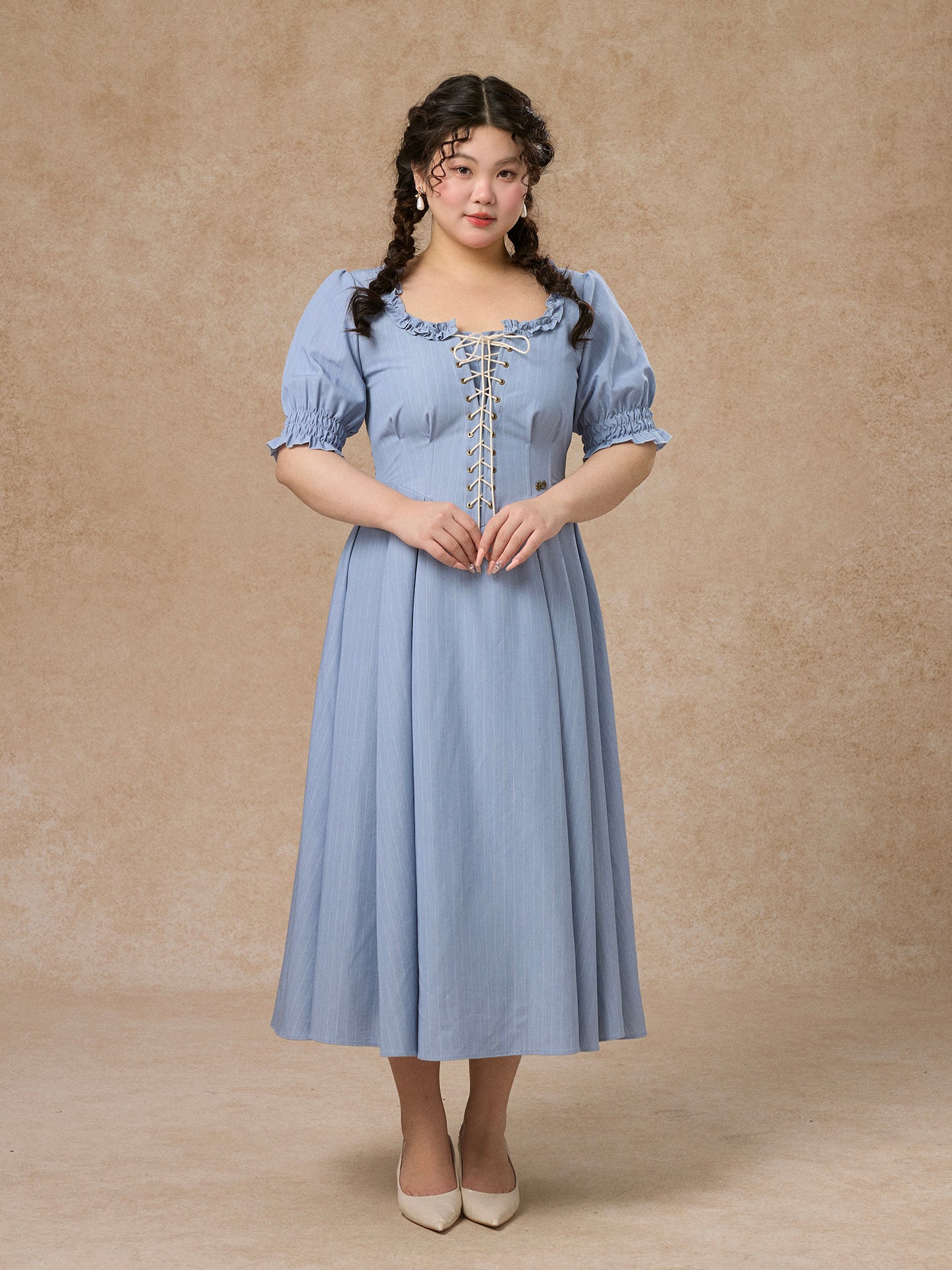 LaceMade - French Style Striped Short Sleeve Dress Plus Size dress LaceMade