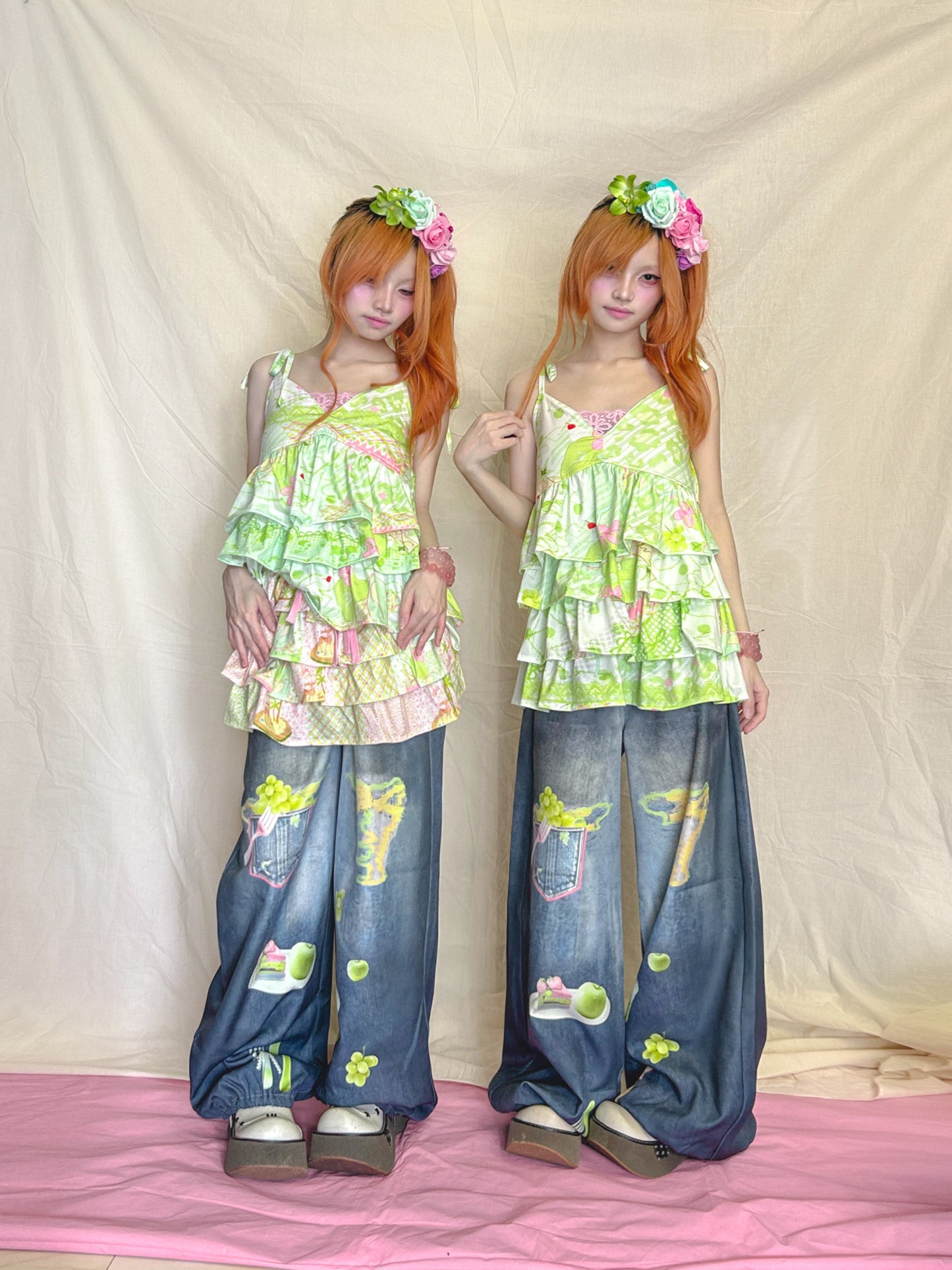 YJM with biubiu - Kawaii Ruffle Tiered Cami Dress
