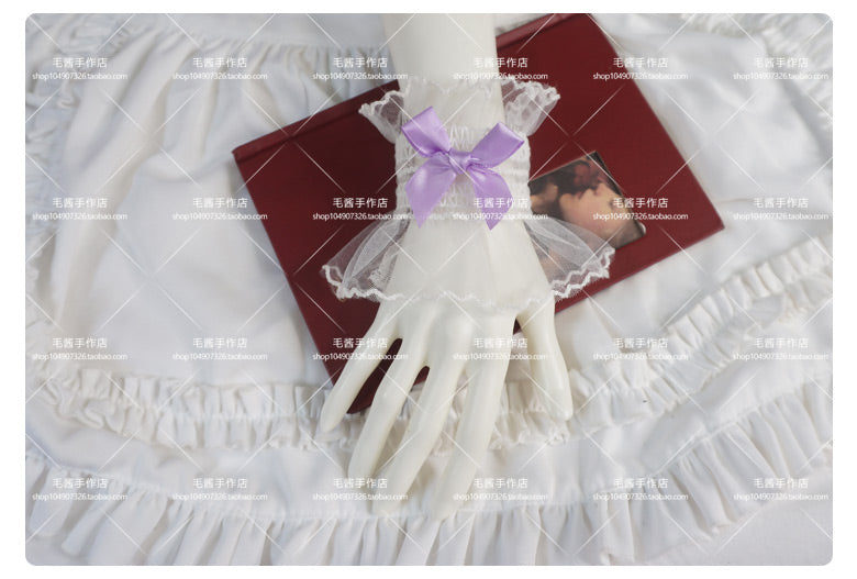 MaoJiang - Kawaii White Lace Bow Wrist Cuffs sleeves maojiang Purple Bow White Elastic Wrist Cuffs (Pair)