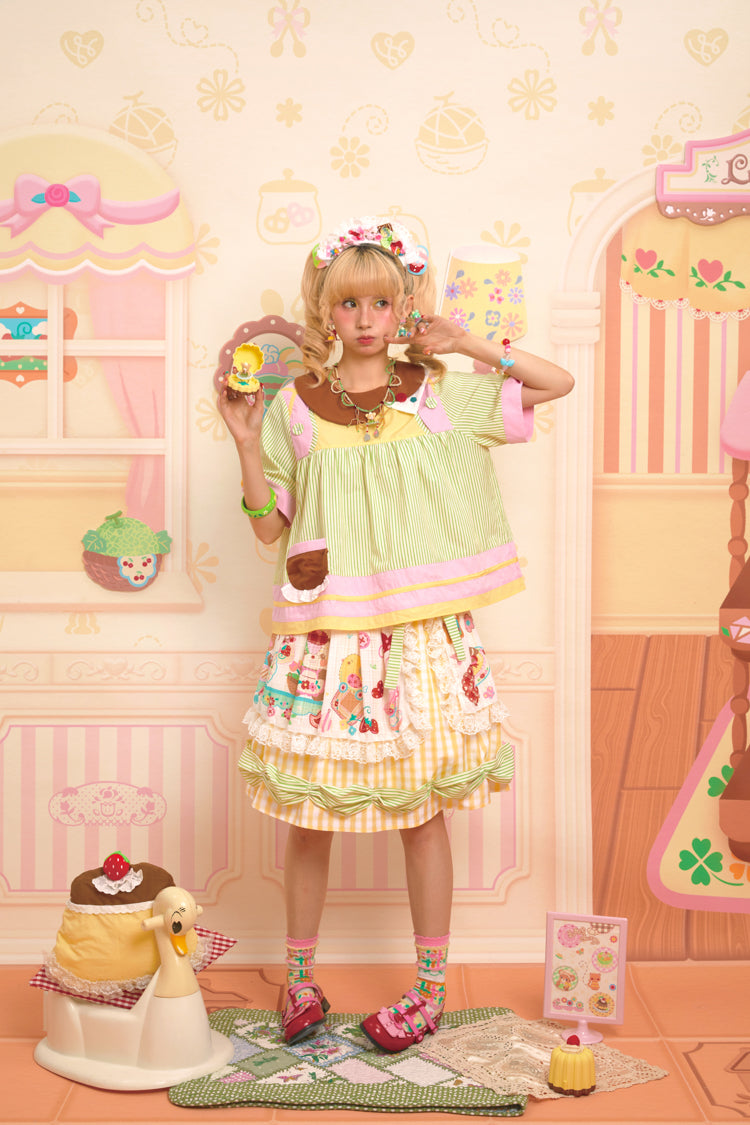 Lutra Jump - Decora Kei Lace Apron Plaid Vintage Mini Skirt skirt Lutra Jump