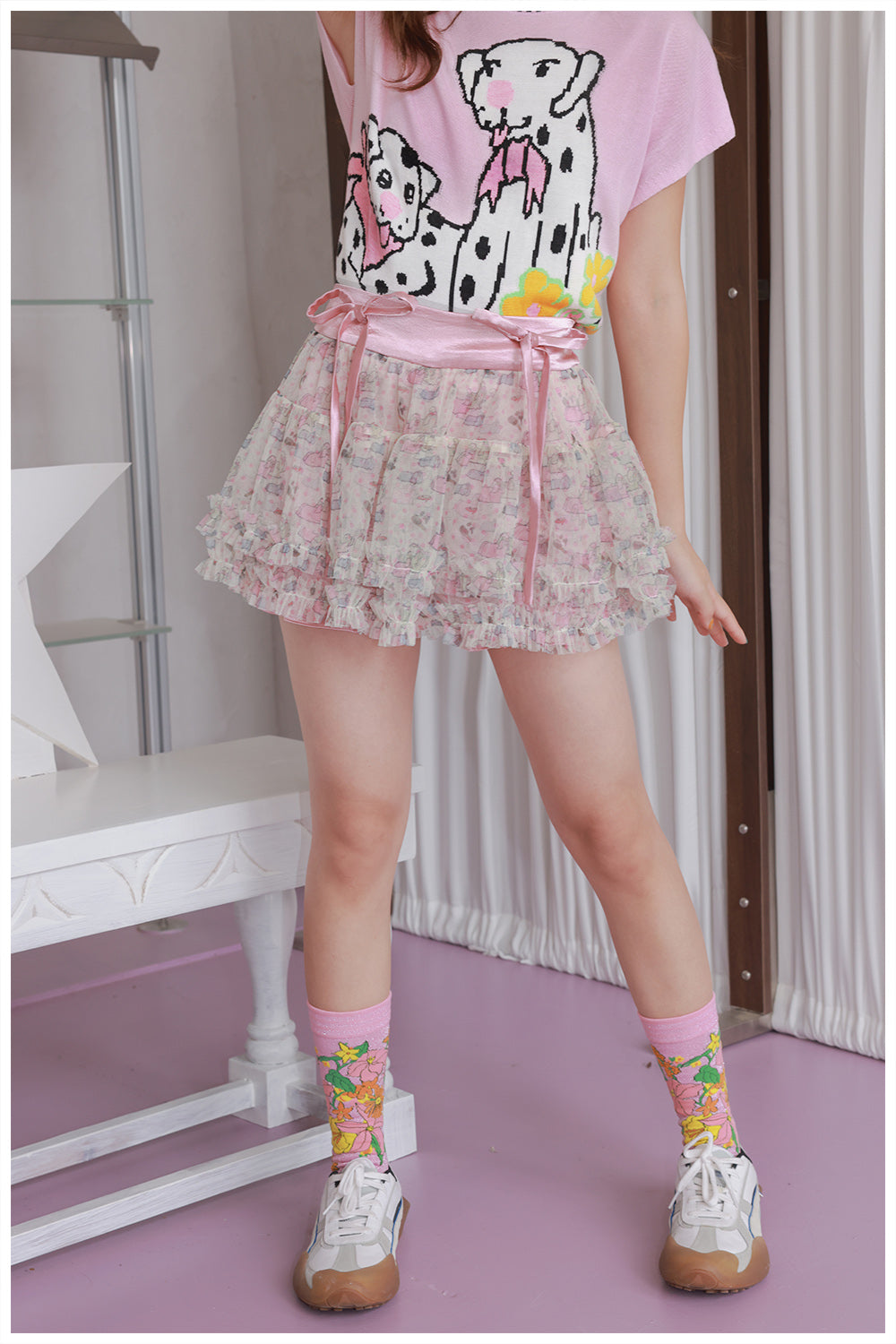 tntntutu Sweet Dog Print Puffy Tulle Skirt Shorts - Bow Waistband Decora Y2K Shorts skirt tntntutu