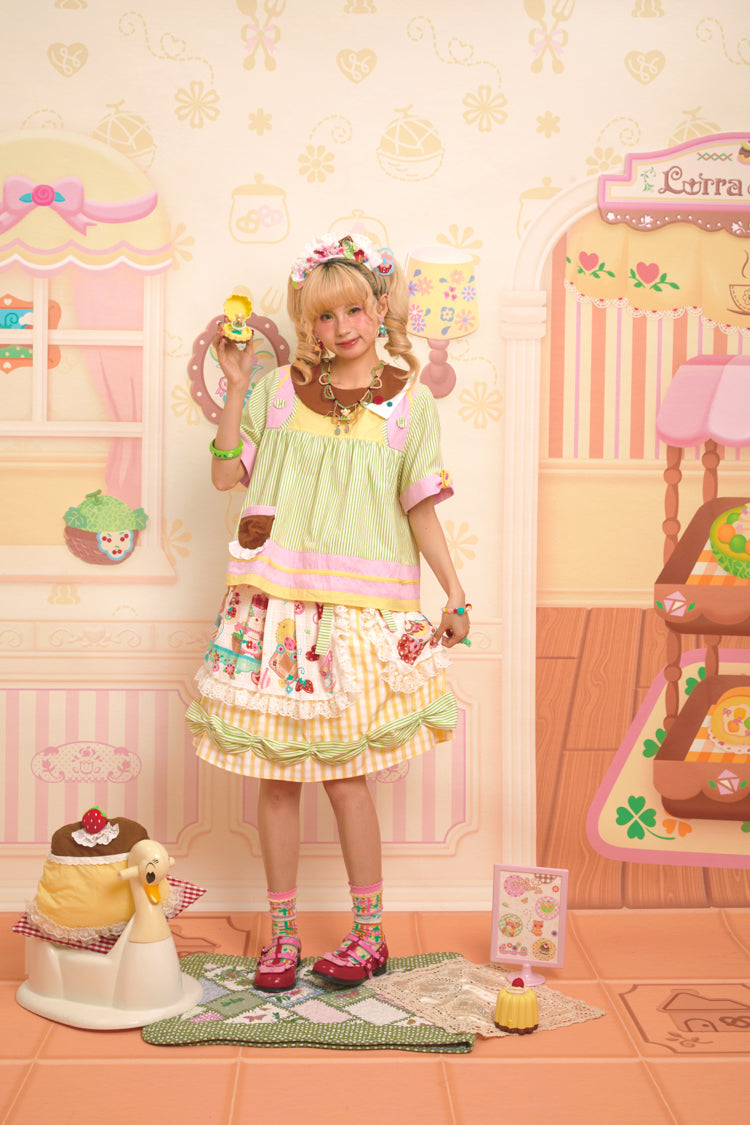 Lutra Jump - Decora Kei Lace Apron Plaid Vintage Mini Skirt skirt Lutra Jump