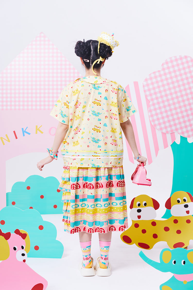 NIKKOU Home Skirt Original Printed Skirt Layered Cake Skirt – Cute Colorful Showa-Inspired Skirt skirt Nikkou home