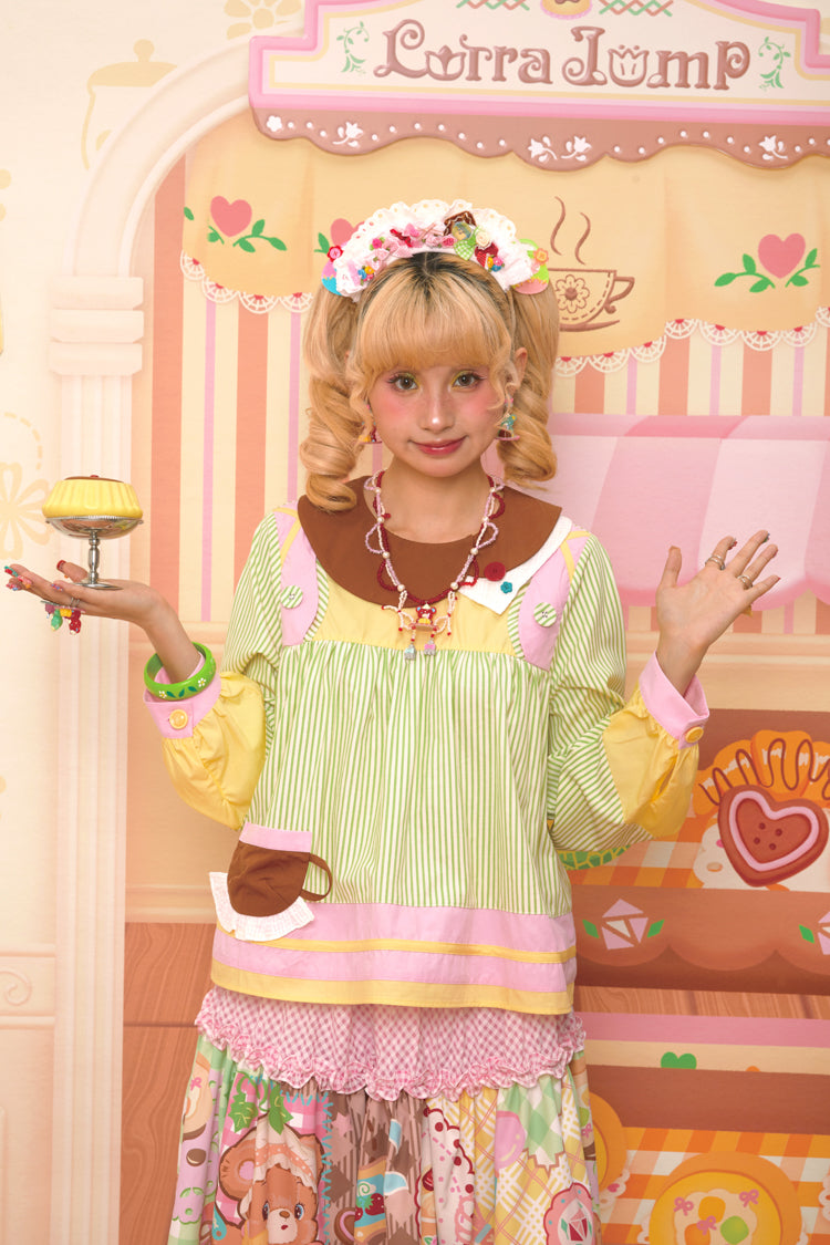 Lutra Jump - Decora Kei Asymmetrical Doll Collar Stripe Shirt blouse Lutra Jump