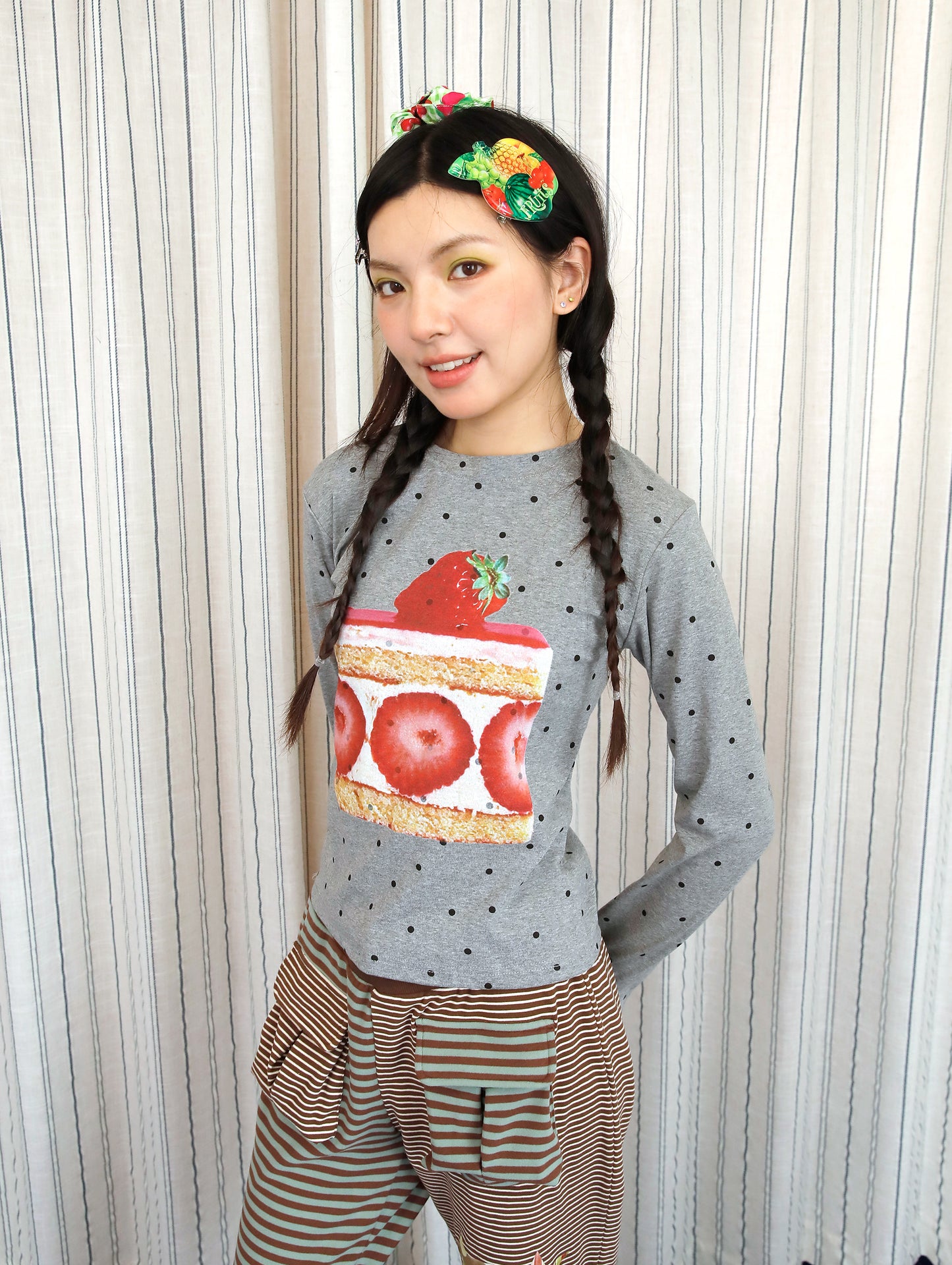 FRUITS - Kawaii Strawberry Cake Polka Dot Long Sleeve Top shirt Fruits