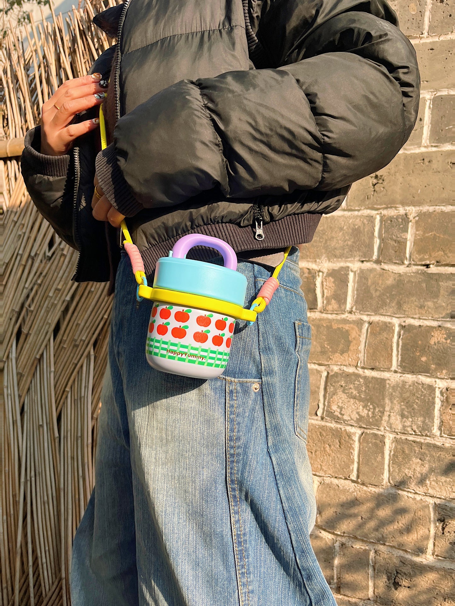 Harajuku Cup Stainless Steel Cup Straw Cup Crossbody Strap Cup cup HappyYummy