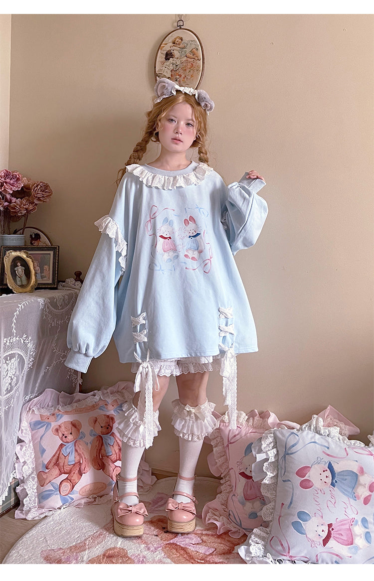 Labeau - Kawaii Ballet Bunny Lace Trim Ribbon Sweatshirt sweatshirt Labeau