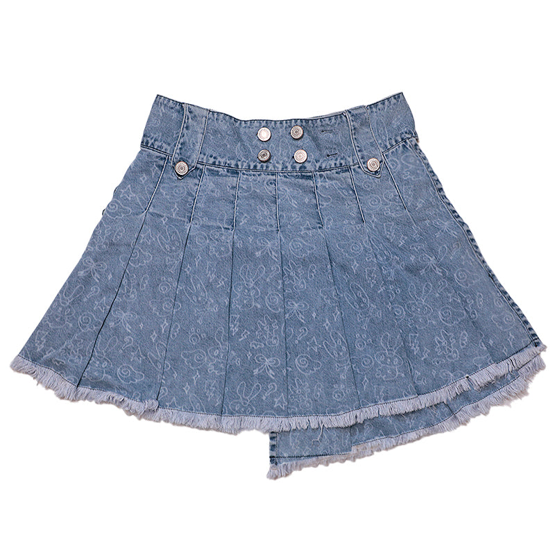 Hashtag DDD - Y2K Angel Denim Pleated Mini Skirt skirt Hashtag DDD