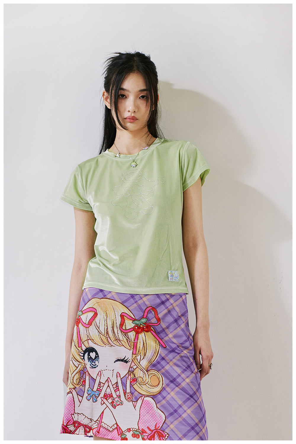 tntntutu Light Green T-shirt | Velvet Angel Tee | Rhinestone Fitted Short Sleeve T-shirt tshirt tntntutu