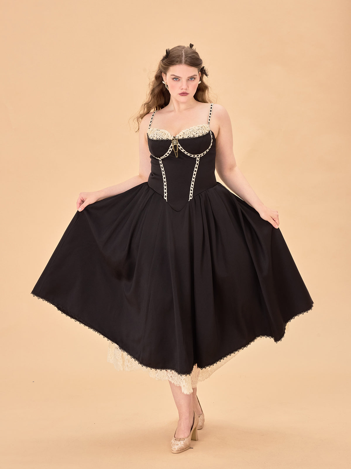 LaceMade - French Style Corset Little Black Dress Lace Trim Summer dress LaceMade