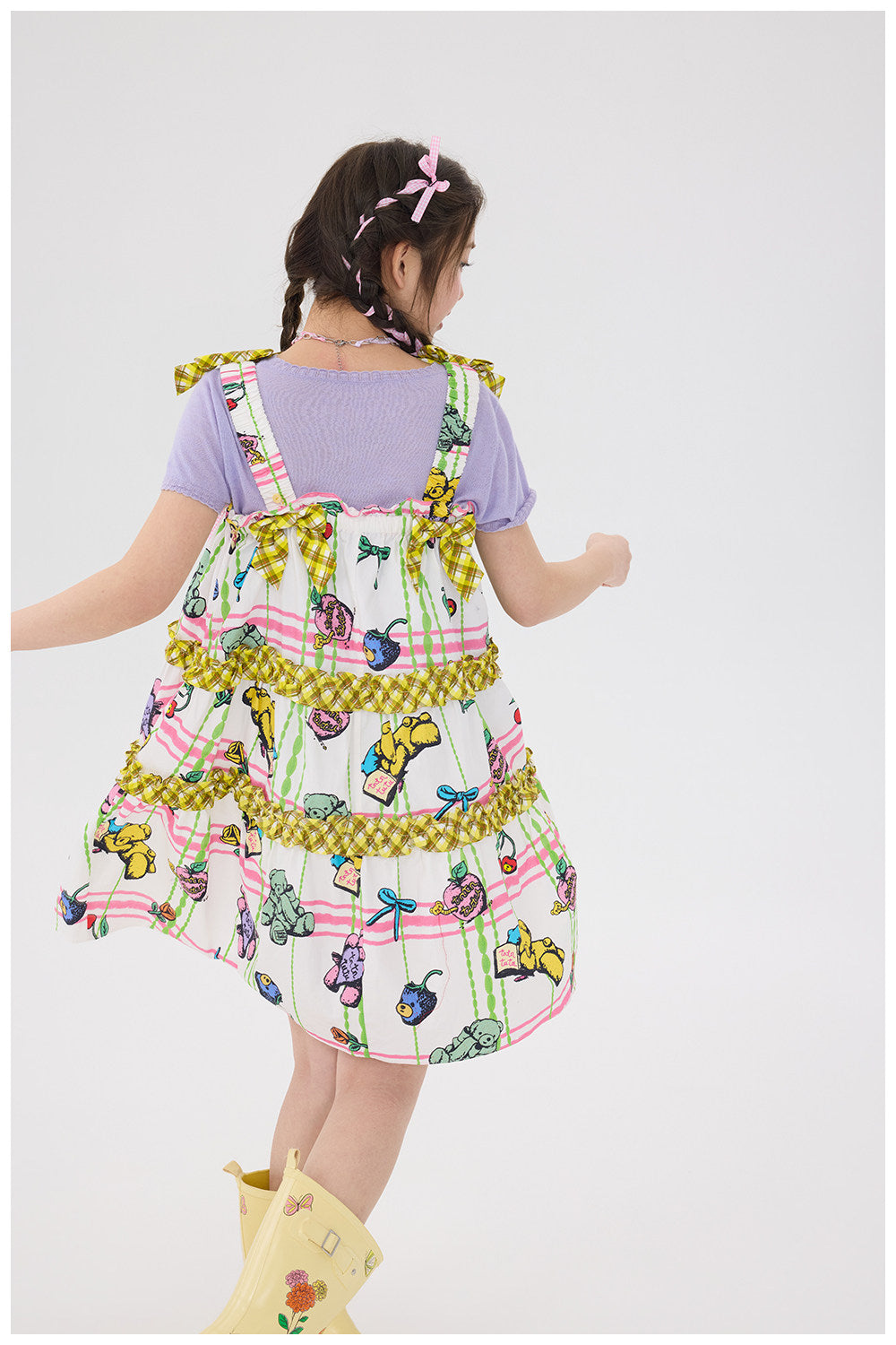 tntntutu - Plaid Bow Bear Suspender Skirt dress tntntutu