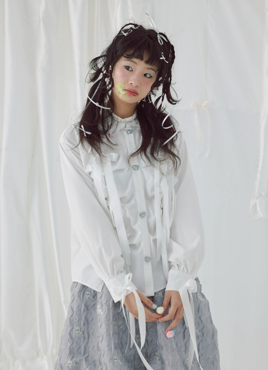 Harajuku Shirt Bow Ribbon Shirt Pleated Shirt Cute Metal Button Shirt shirt HELPHELP