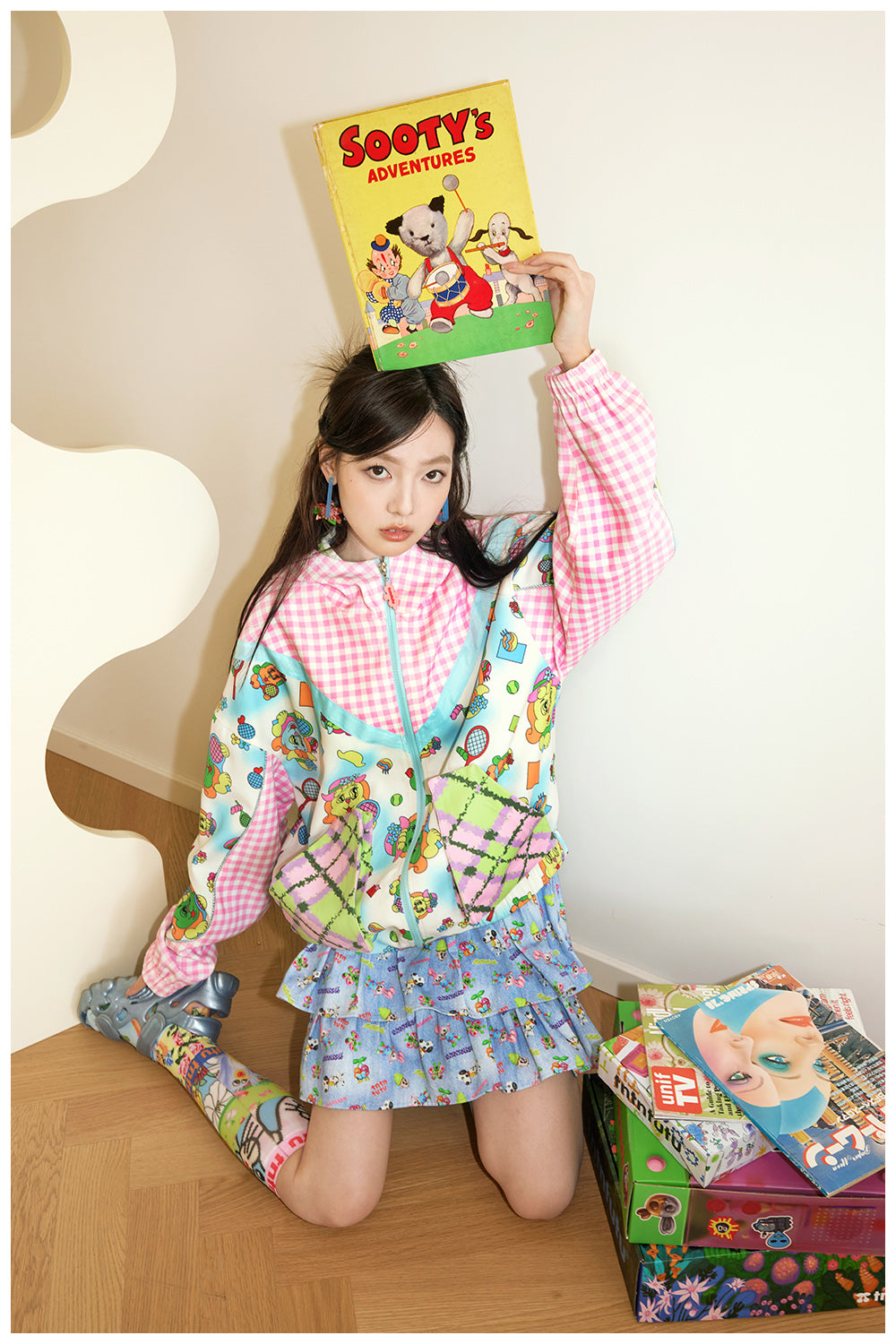 tntntutu Pink-Green Jacket | Floral Sporty Zip-Up | Patterned Animal Windbreaker jacket tntntutu