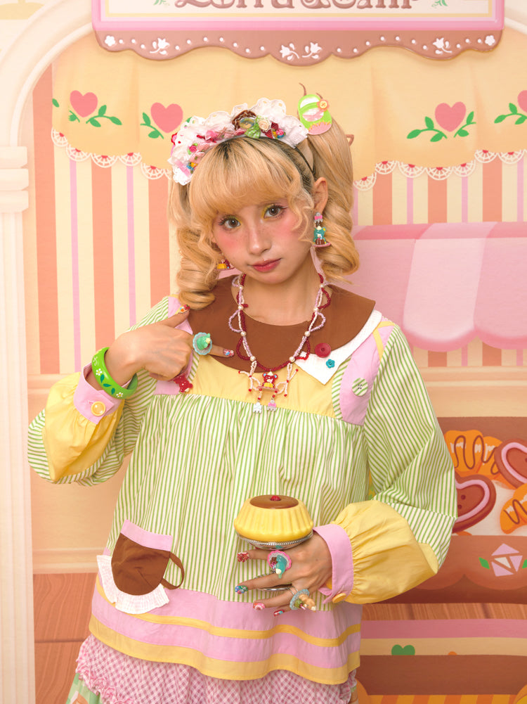 Lutra Jump - Decora Kei Asymmetrical Doll Collar Stripe Shirt blouse Lutra Jump