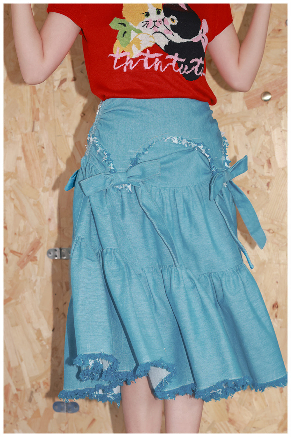 Tntntutu - Kawaii Blue Denim Bow Tassel Layered Skirt skirt tntntutu