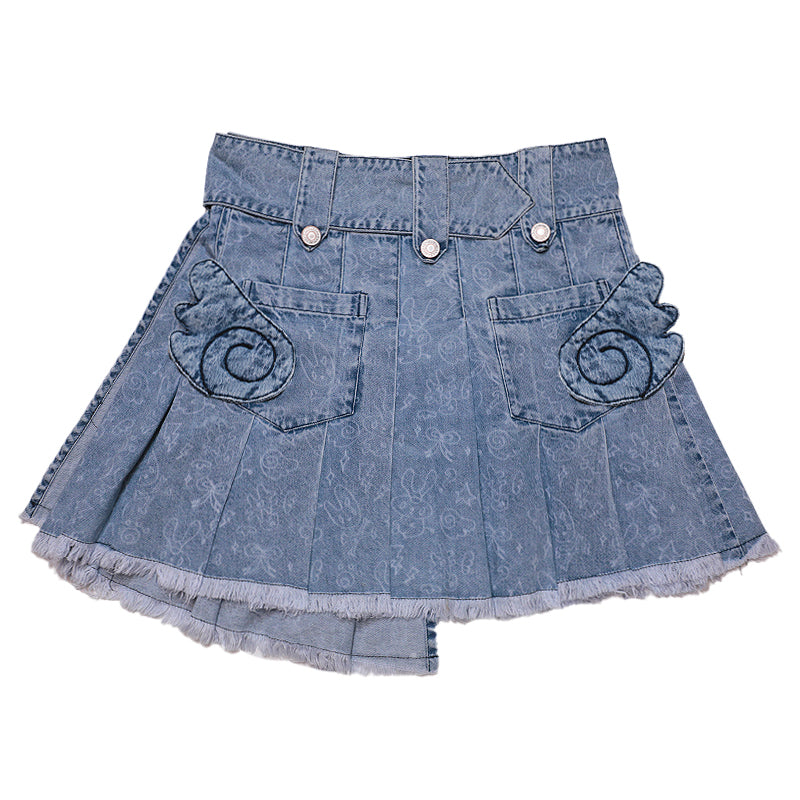 Hashtag DDD - Y2K Angel Denim Pleated Mini Skirt skirt Hashtag DDD