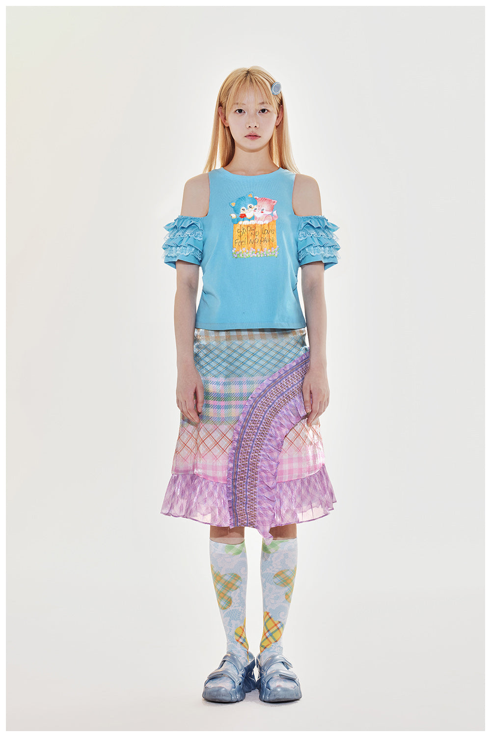 Tntntutu Skirt Gradient Plaid A-line Skirt Purple Color-Blocked Pleated Skirt skirt tntntutu
