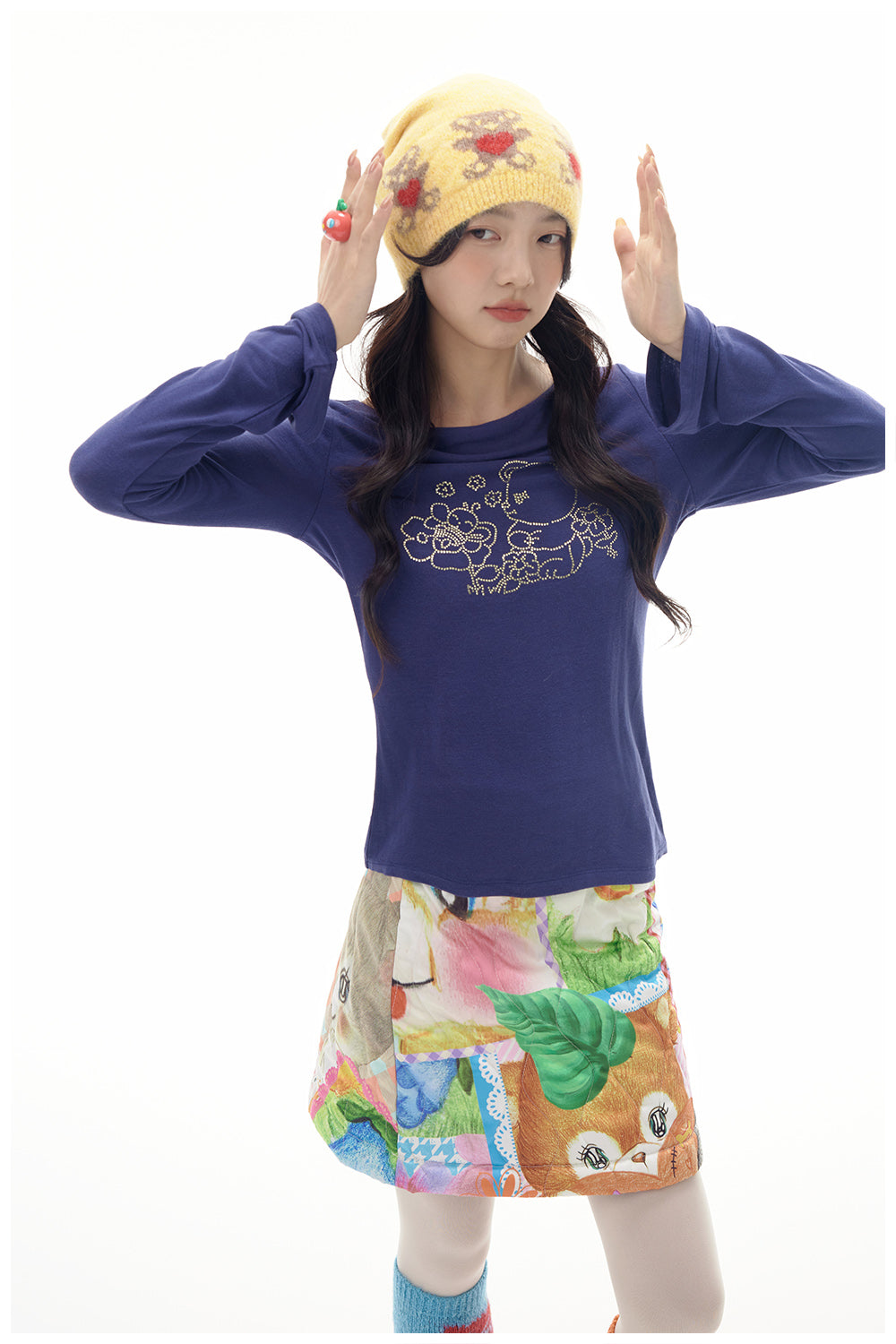 Tntntutu Base Layer Top | Dark Blue Bear Long Sleeve Shirt | Rhinestone Comfort Top shirt tntntutu