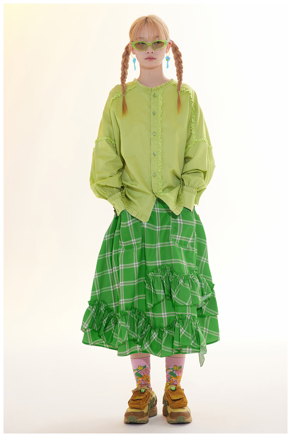 Tntntutu Skirt | Floral Checkered Skirt | Ruffled A-Line Skirt SKIRT tntntutu