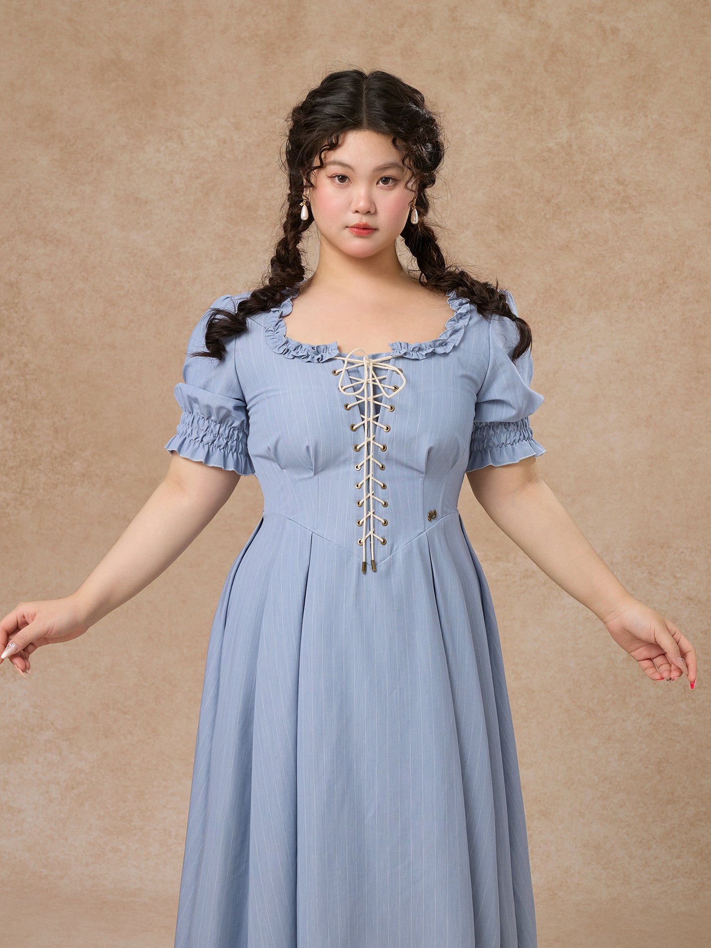 LaceMade - French Style Striped Short Sleeve Dress Plus Size dress LaceMade