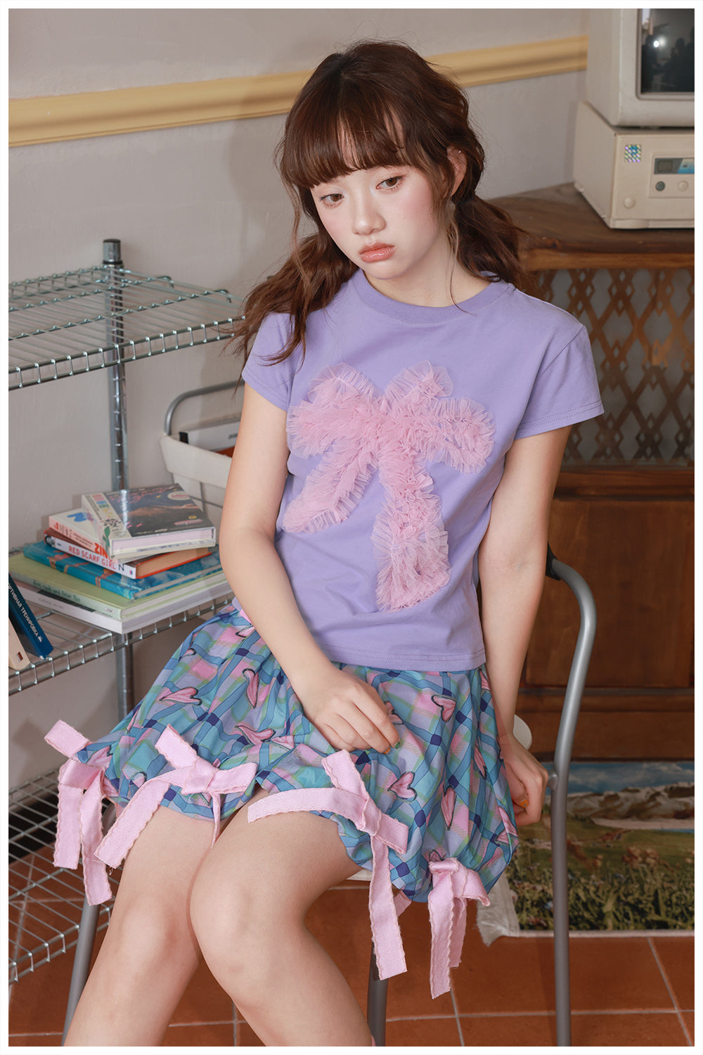 tntntutu Kawaii Mesh Bow Short Sleeve T-Shirt – Harajuku Y2K Puff Tee tshirt tntntutu