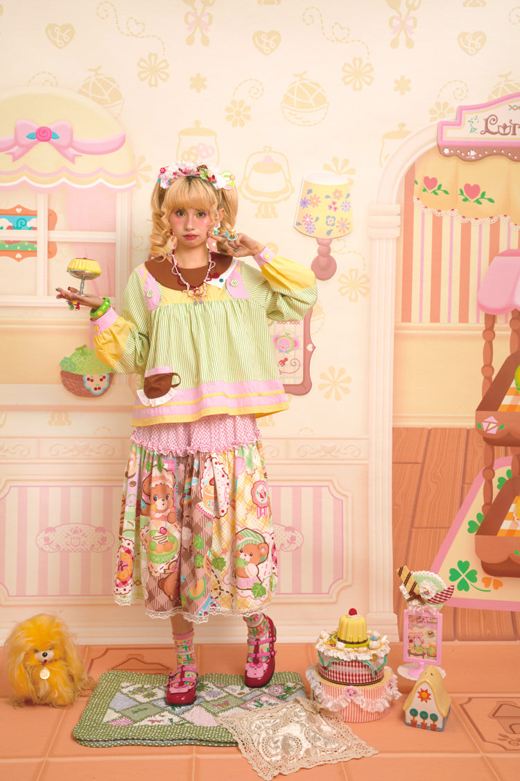 Lutra Jump - Decora Kei Asymmetrical Doll Collar Stripe Shirt blouse Lutra Jump