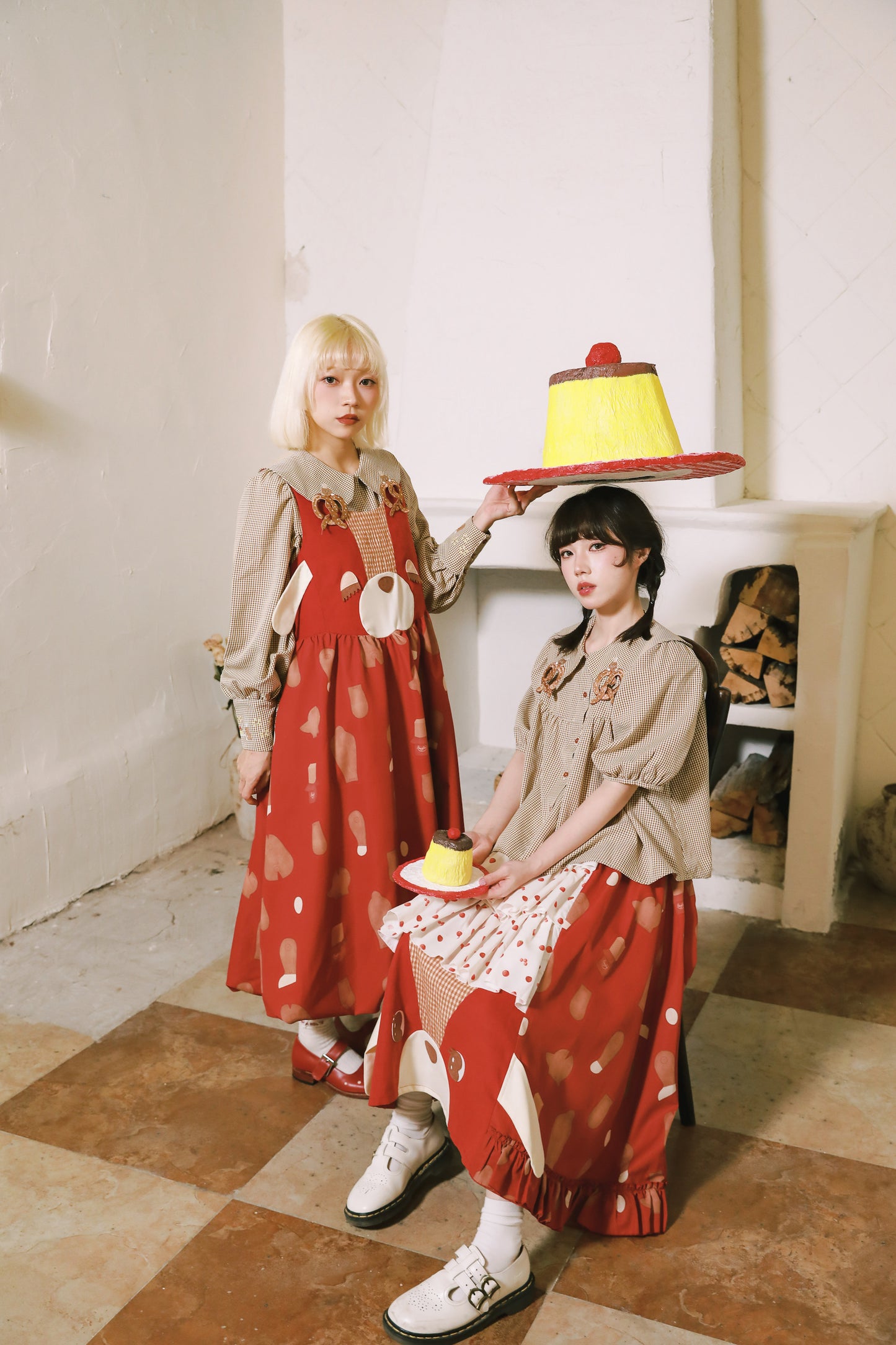 Meugler Two-Tone Mole Alkali Water Knot Embroidery Checkered Doll Collar Long Sleeve/Short Sleeve Shirt shirt Meugler