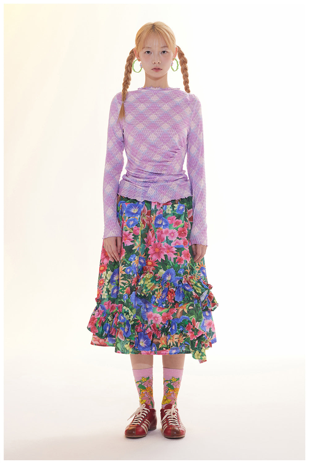 Tntntutu Skirt | Floral Checkered Skirt | Ruffled A-Line Skirt SKIRT tntntutu