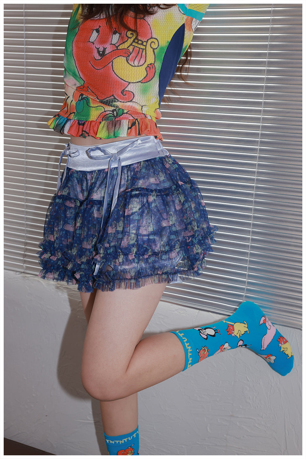 tntntutu Sweet Dog Print Puffy Tulle Skirt Shorts - Bow Waistband Decora Y2K Shorts skirt tntntutu
