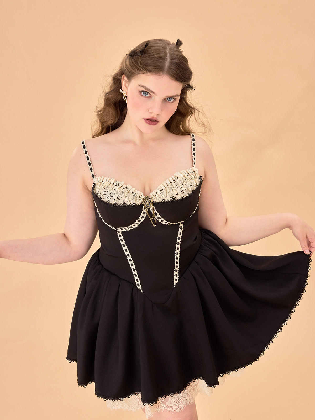 LaceMade - French Style Corset Little Black Dress Lace Trim Summer dress LaceMade